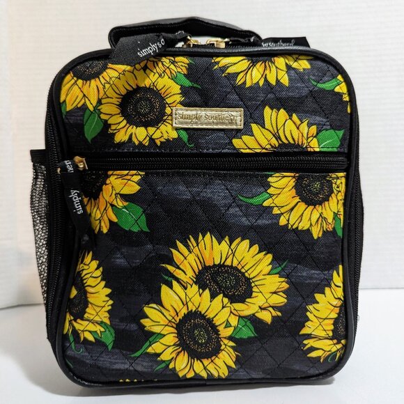Simply Southern Lunch Box Bag Black Sunflower Zip Around Pre-Owned 9"x8"x4" - Picture 1 of 12